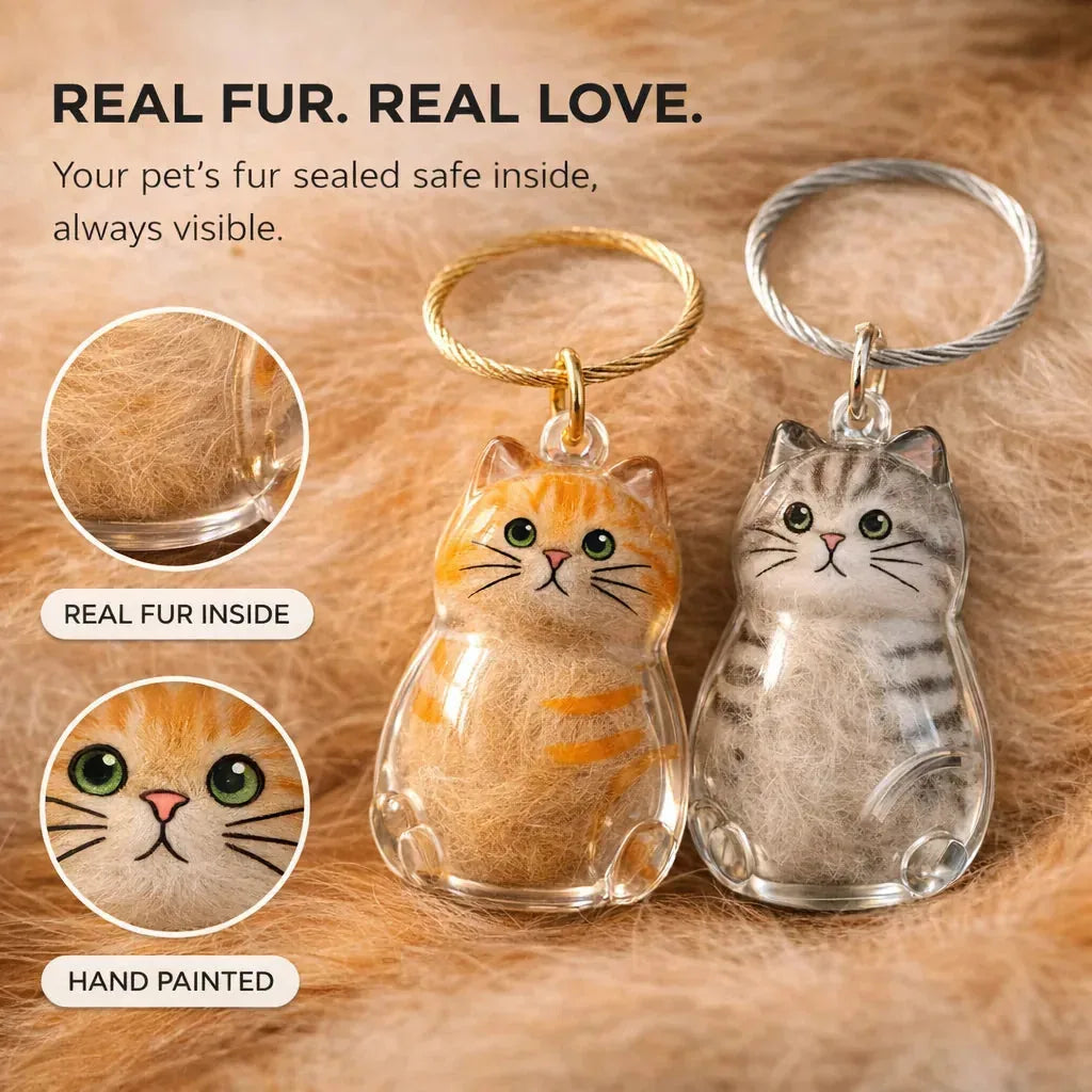 Keychain Pet Fur Keepsake Clear Capsule