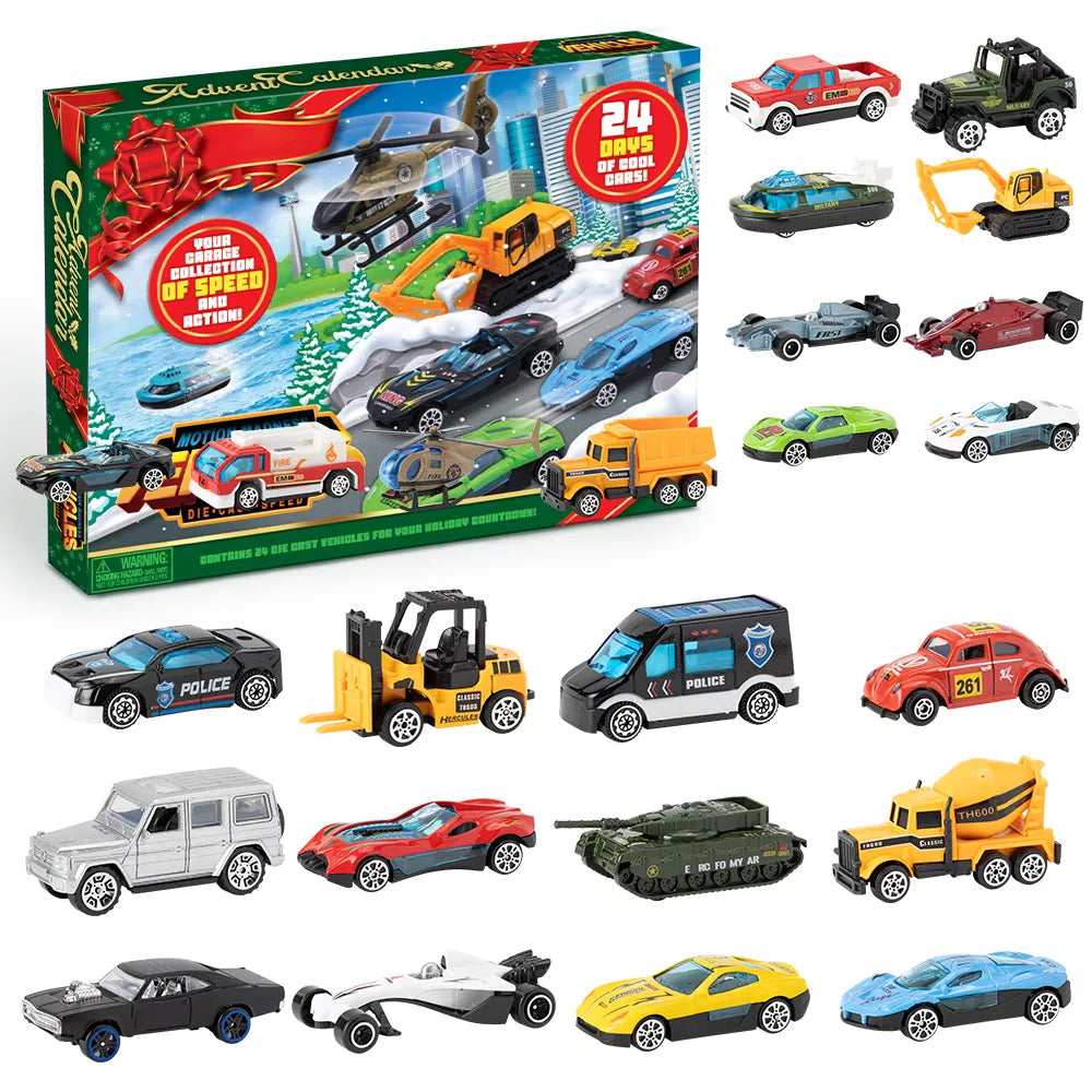 Kids Advent Calendar 24 Diecast Cars Numbered Doors