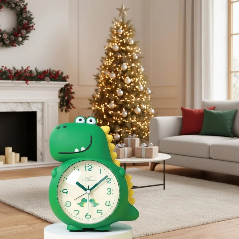 Kids Alarm Clock Dinosaur Design Silent Non-Ticking Movement & Gentle Wake-Up Light