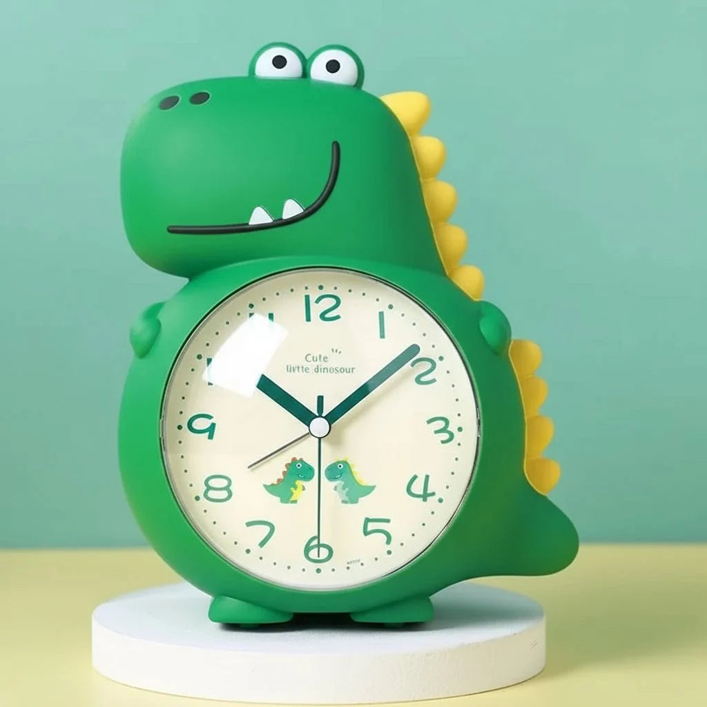 Kids Alarm Clock Dinosaur Design Silent Non-Ticking Movement & Gentle Wake-Up Light