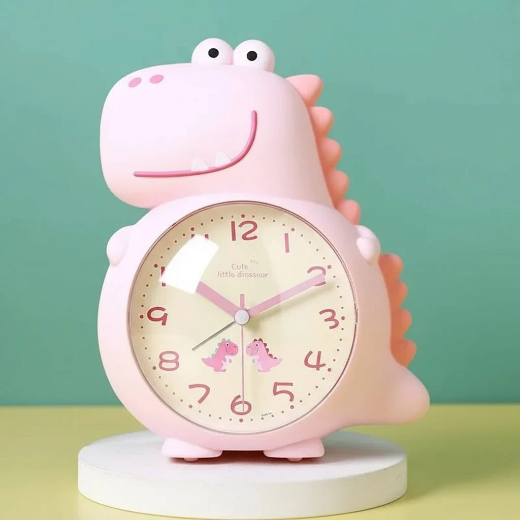 Kids Alarm Clock Dinosaur Design Silent Non-Ticking Movement & Gentle Wake-Up Light