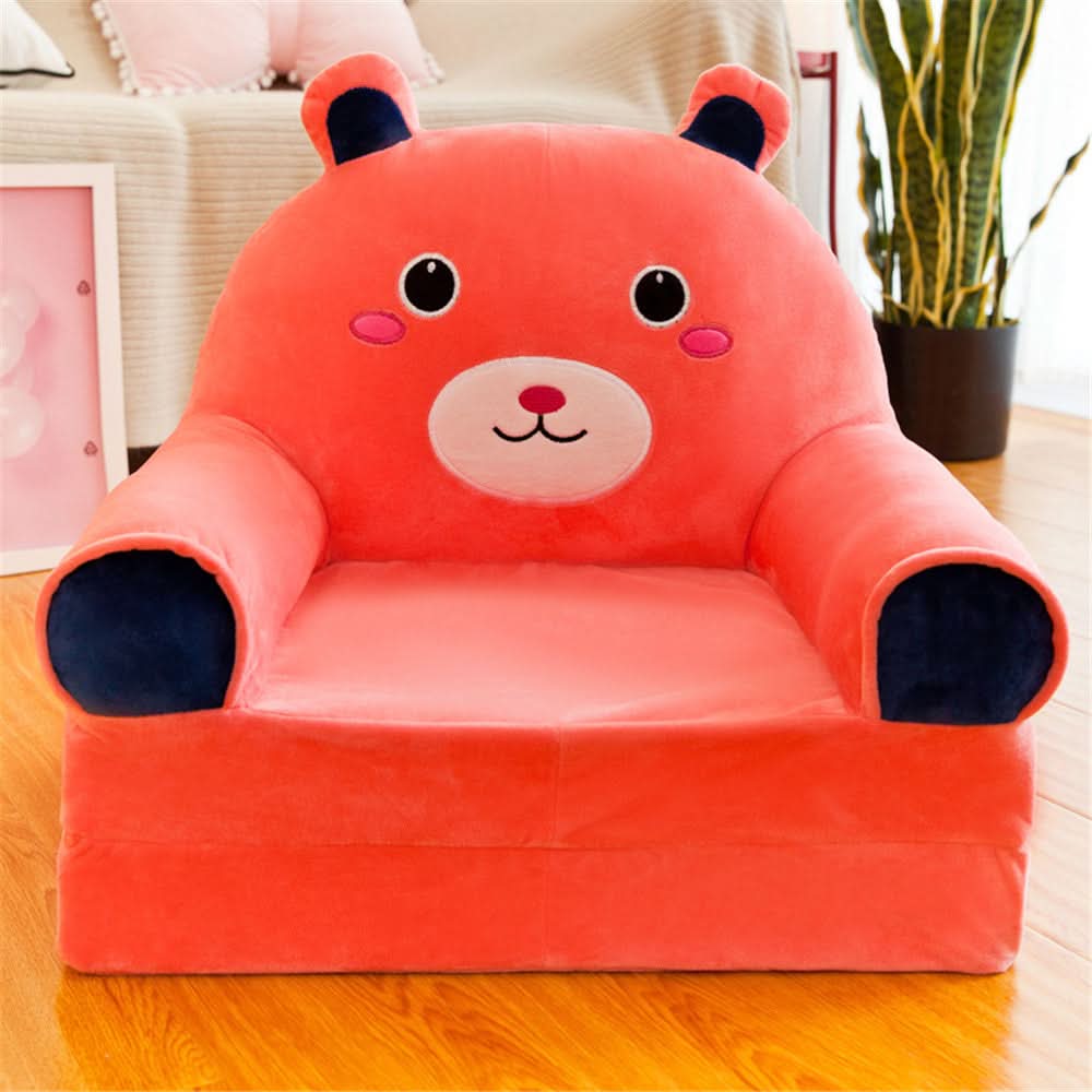 Kids' Bench Foldable Animal Design Padded Velour Seat