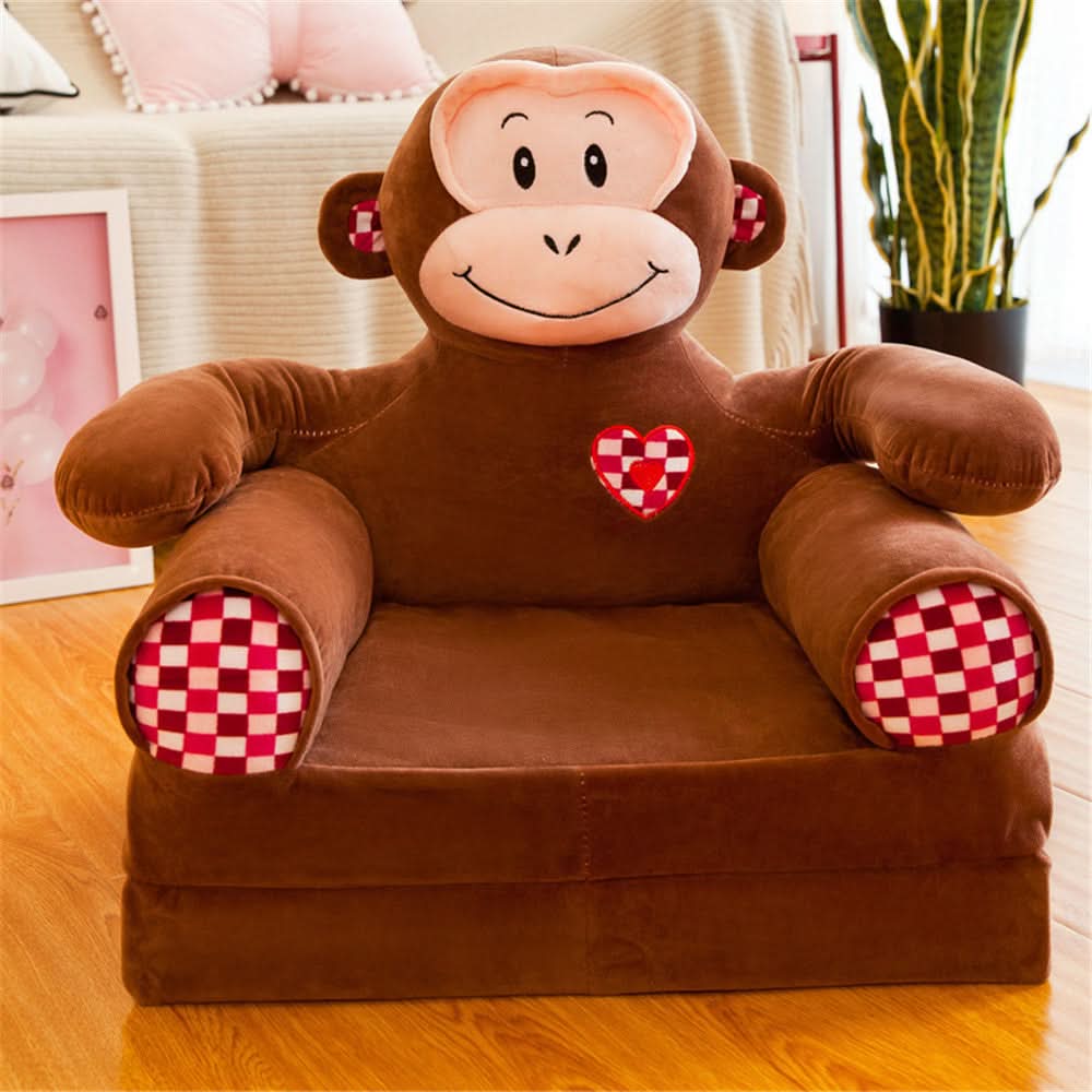 Kids' Bench Foldable Animal Design Padded Velour Seat