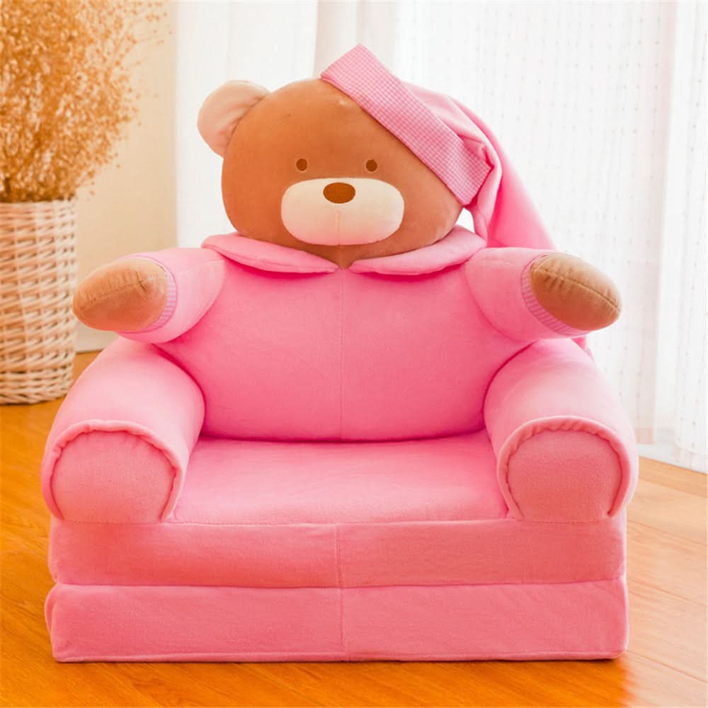 Kids' Bench Foldable Animal Design Padded Velour Seat