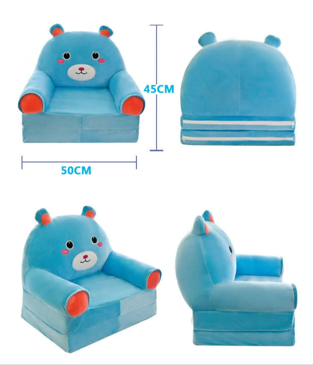 Kids' Bench Foldable Animal Design Padded Velour Seat