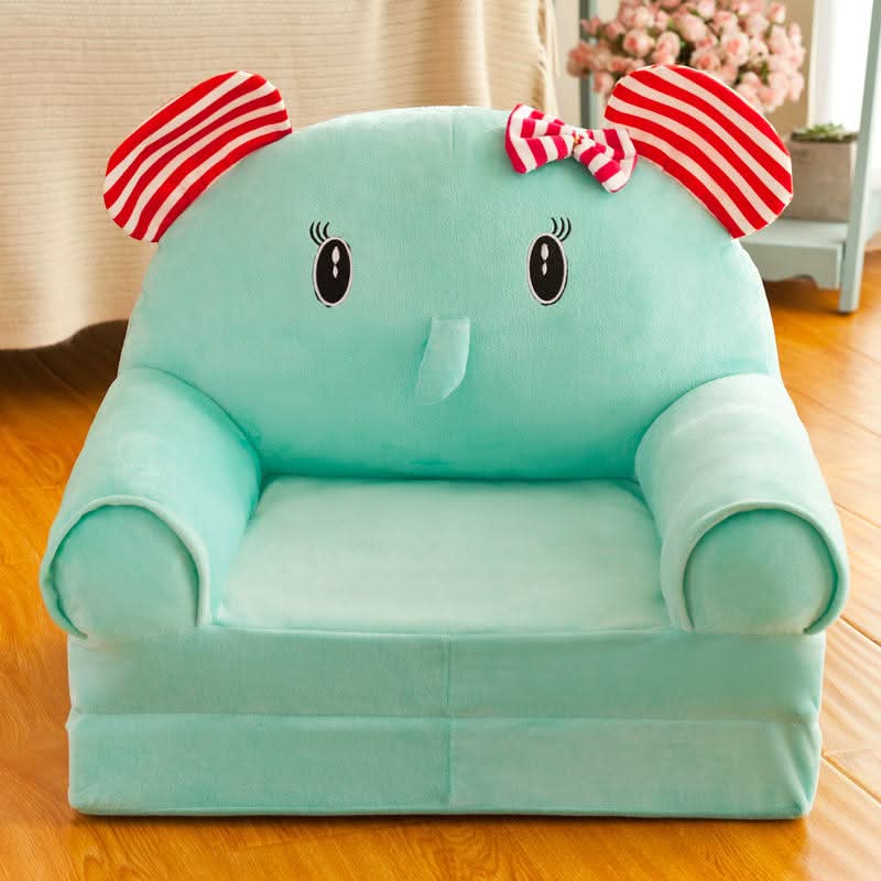 Kids' Bench Foldable Animal Design Padded Velour Seat