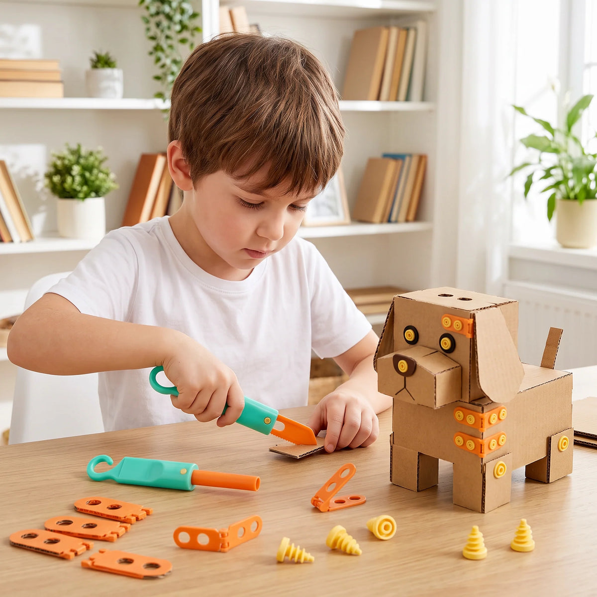 Kids Building Set Cardboard STEM 100 Pieces With Tool Kit