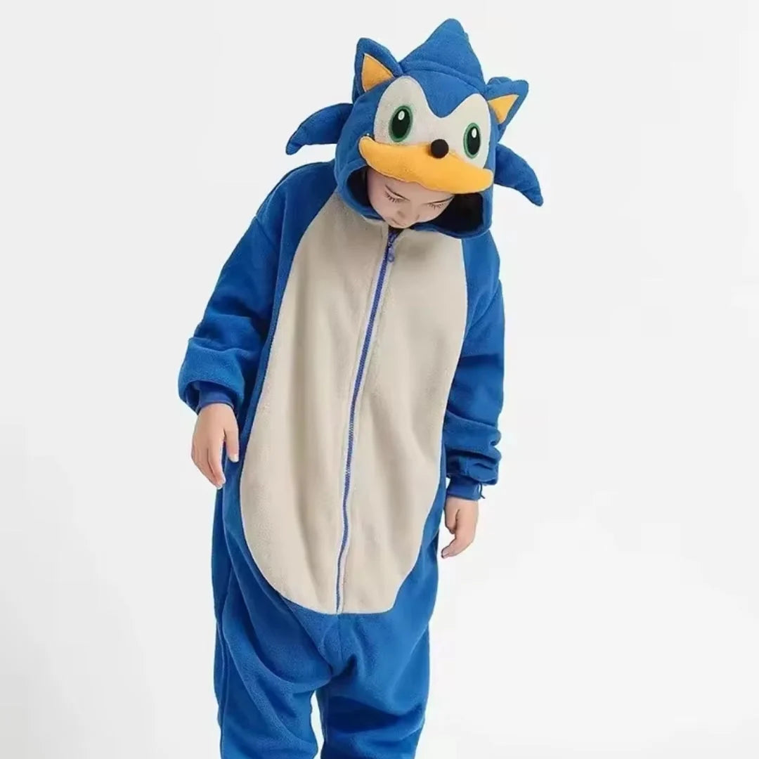 Kids' Character Onesie Soft Flannel Blue Hedgehog Costume