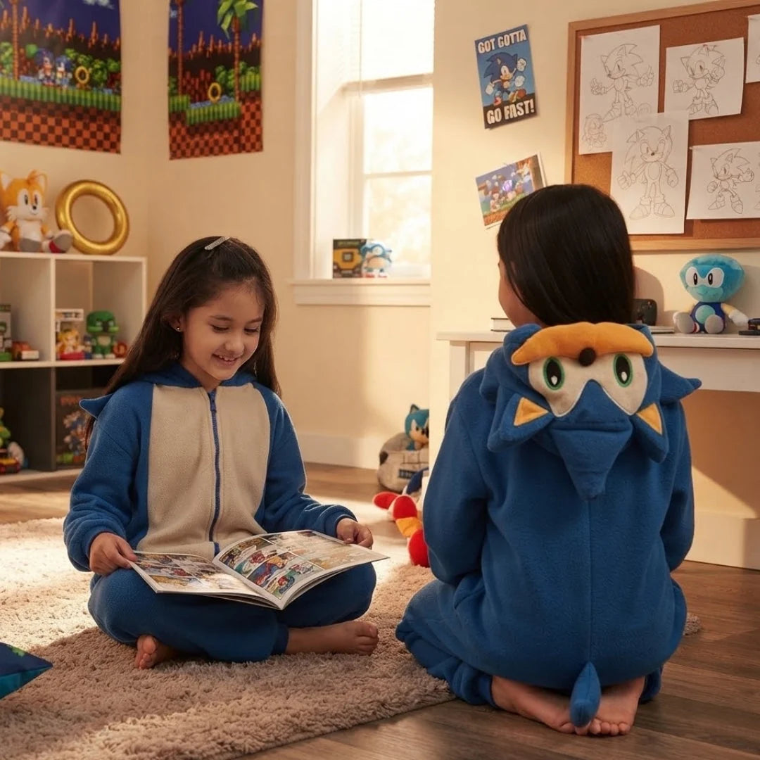 Kids' Character Onesie Soft Flannel Blue Hedgehog Costume