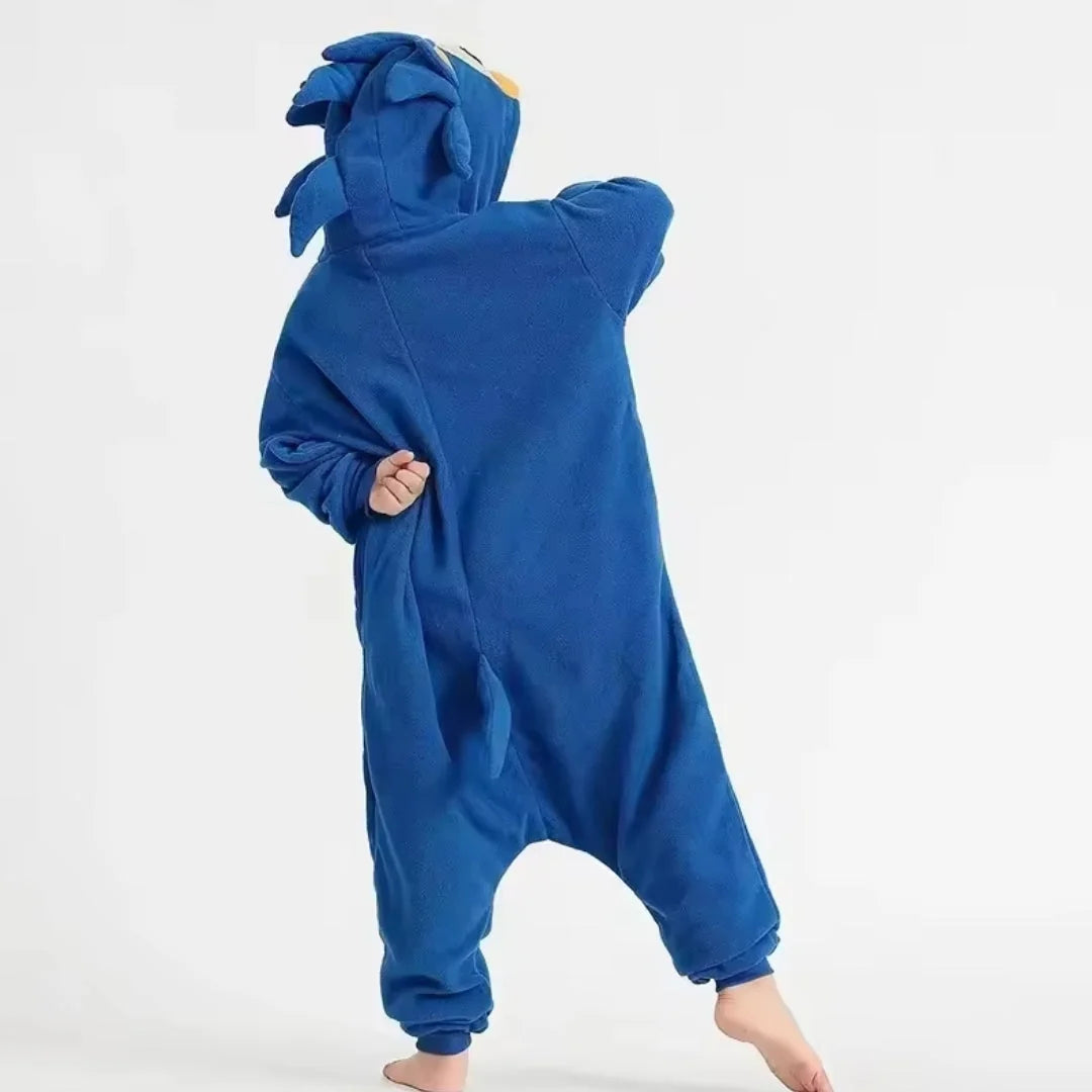Kids' Character Onesie Soft Flannel Blue Hedgehog Costume