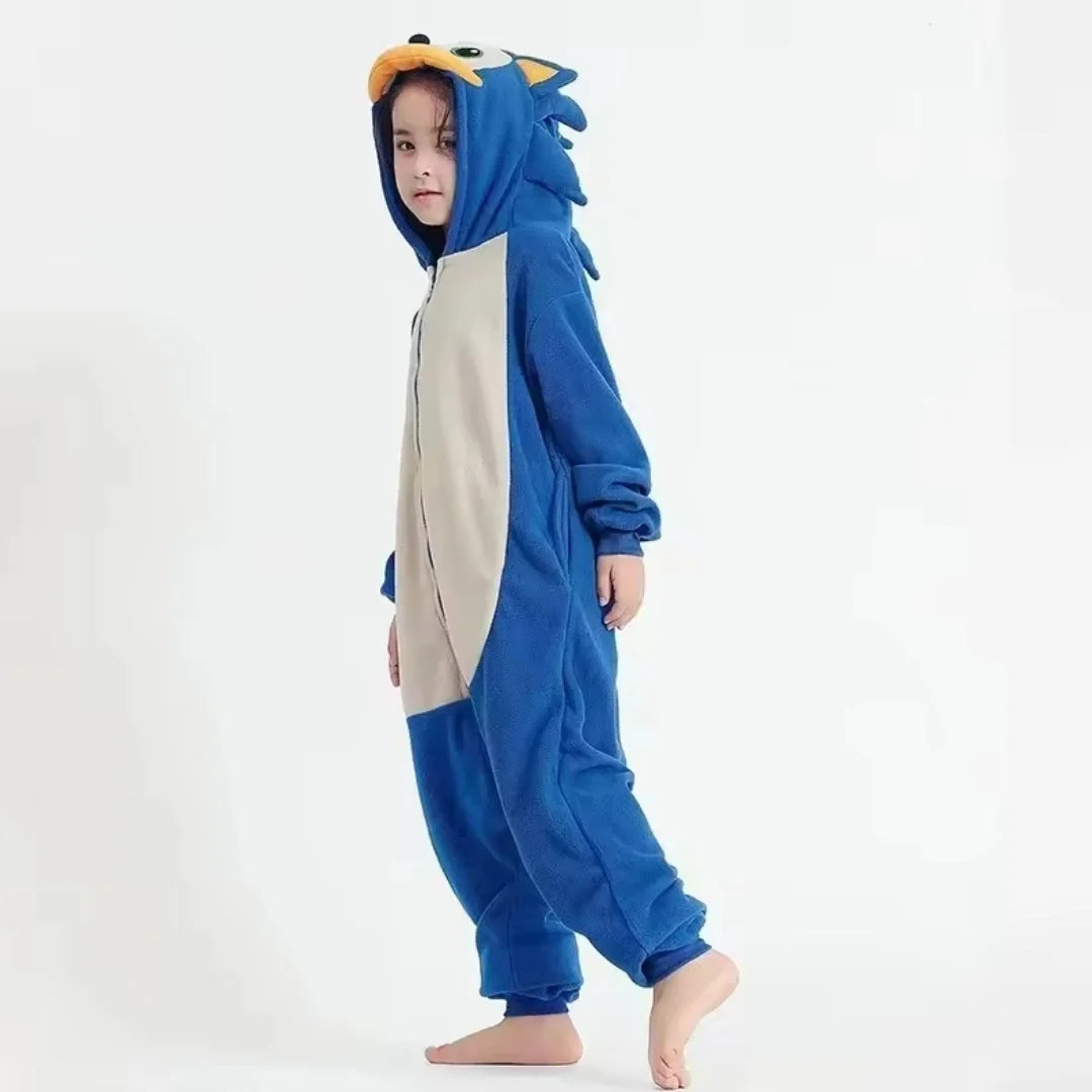 Kids' Character Onesie Soft Flannel Blue Hedgehog Costume