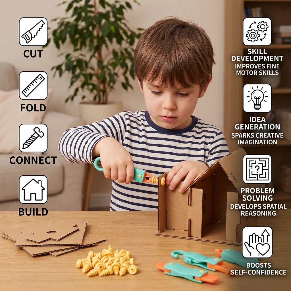 Kids' Construction Kit Cardboard STEM 100 Pieces Tool Set