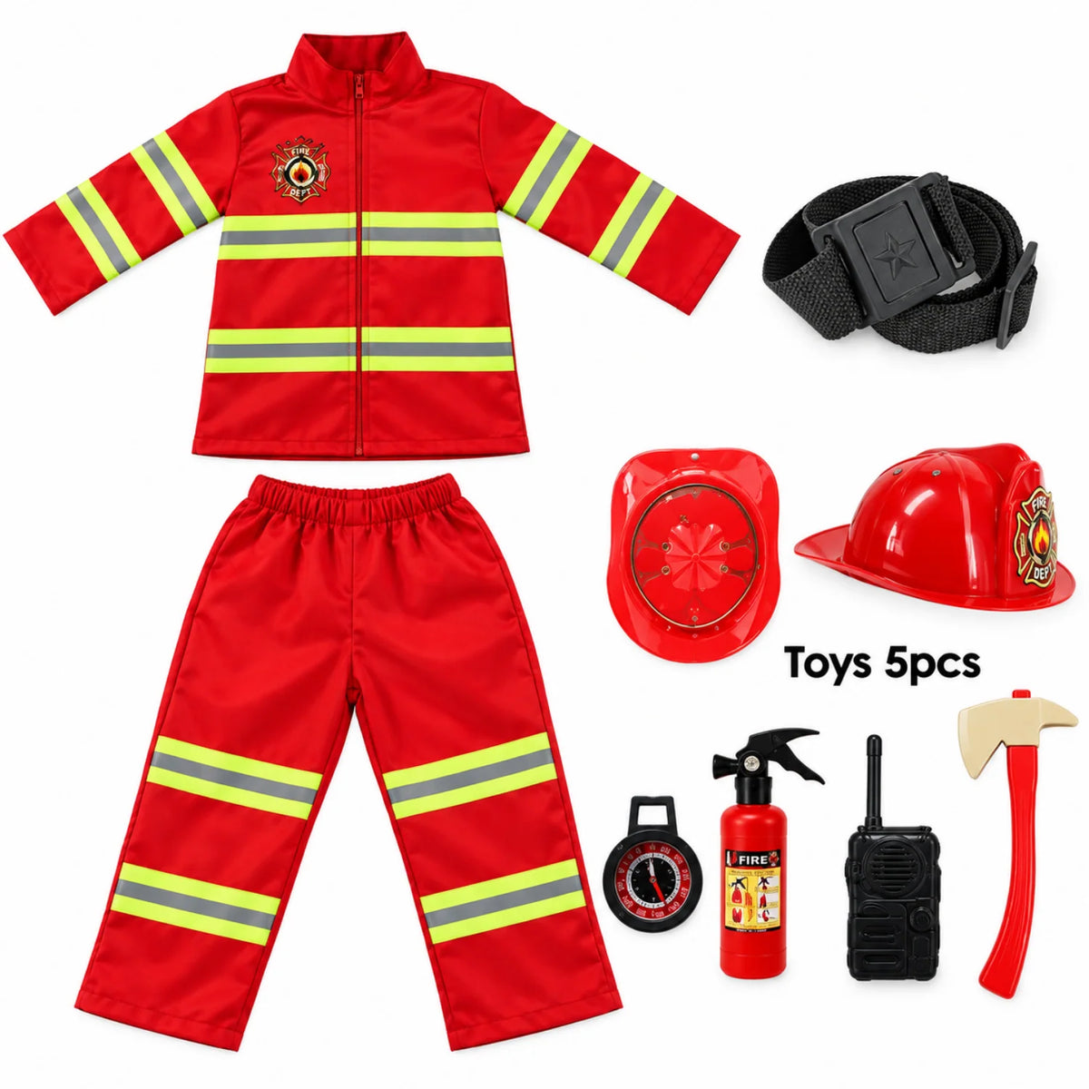 Kids Firefighter Costume Lightweight Polyester Zipper Front & Accessory Options