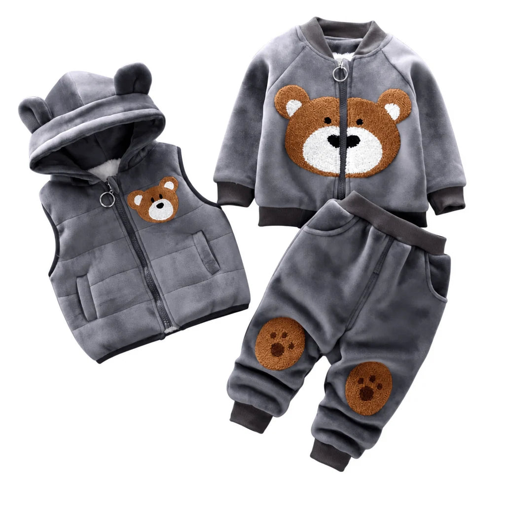 Kids' Fleece Clothing Set 3-Piece Bear Pattern Warm & Cozy