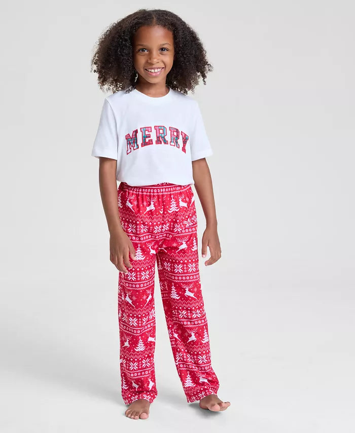 Kids Pajama Pants Elastic Waistband Full-Length Festive Print