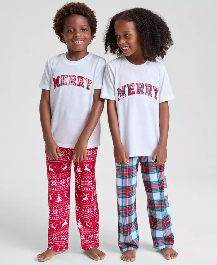 Kids Pajama Pants Elastic Waistband Full-Length Festive Print