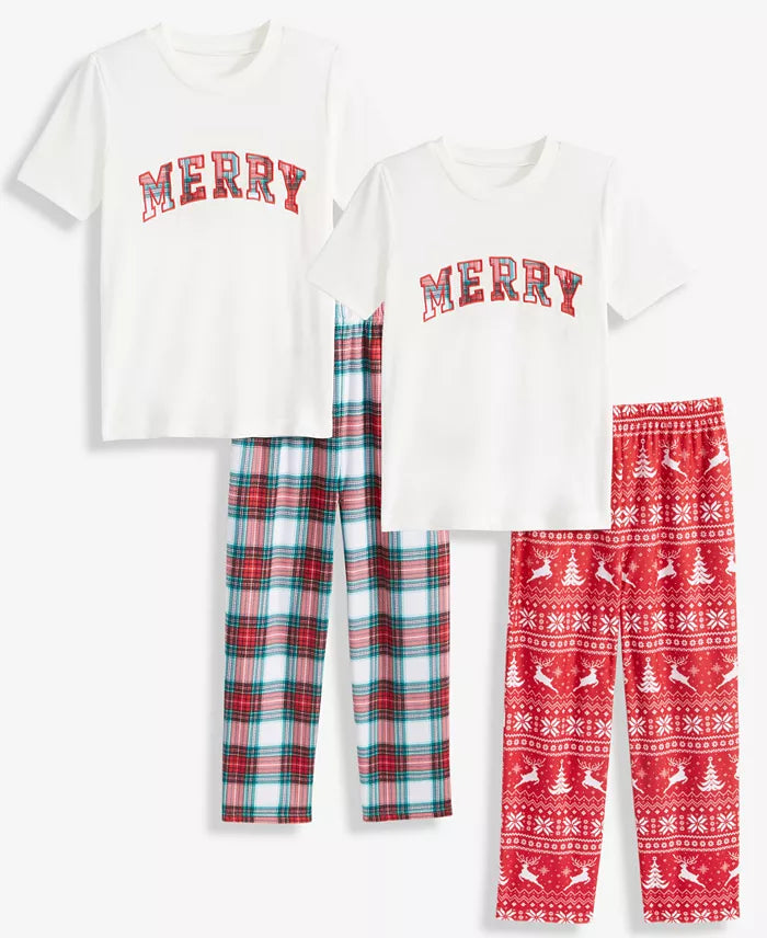 Kids Pajama Pants Elastic Waistband Full-Length Festive Print