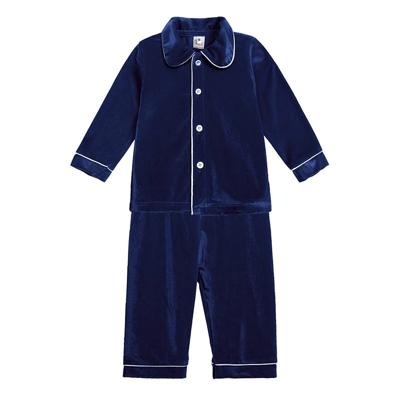 Kids Pajama Set Polyester Velvet Top Plaid Pants Elastic Waistband