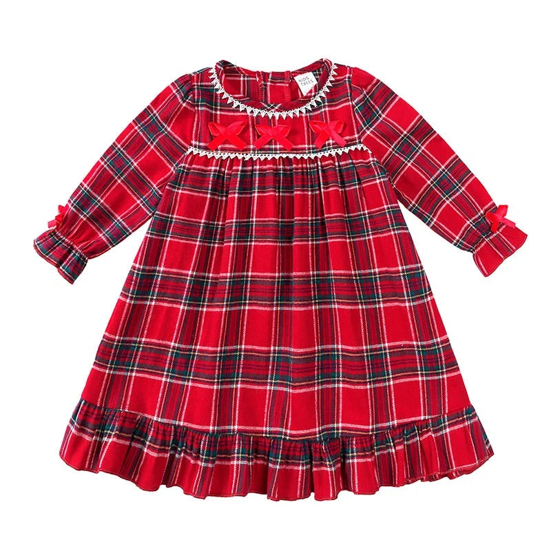 Kids Pajama Set Polyester Velvet Top Plaid Pants Elastic Waistband