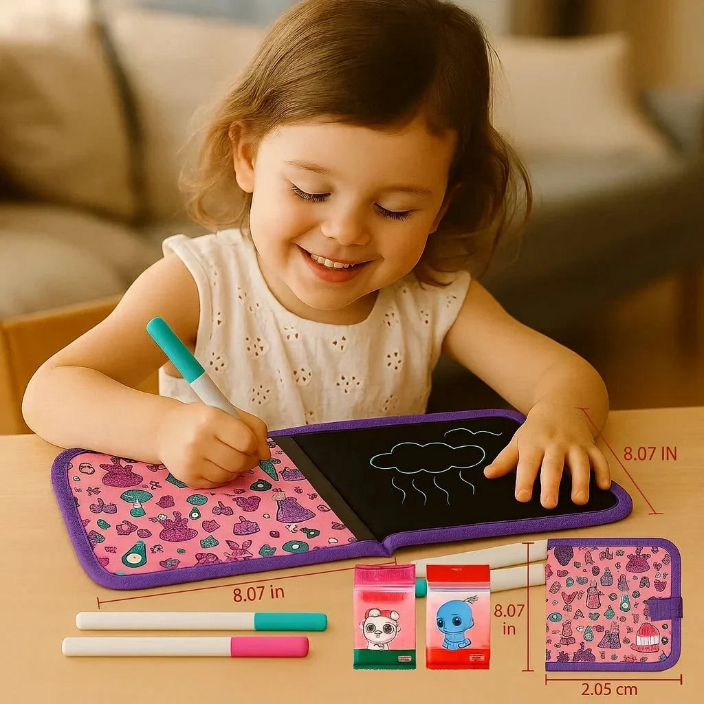 Kids Reusable Drawing Book Wipe-Clean Pages 6-Sided Portable