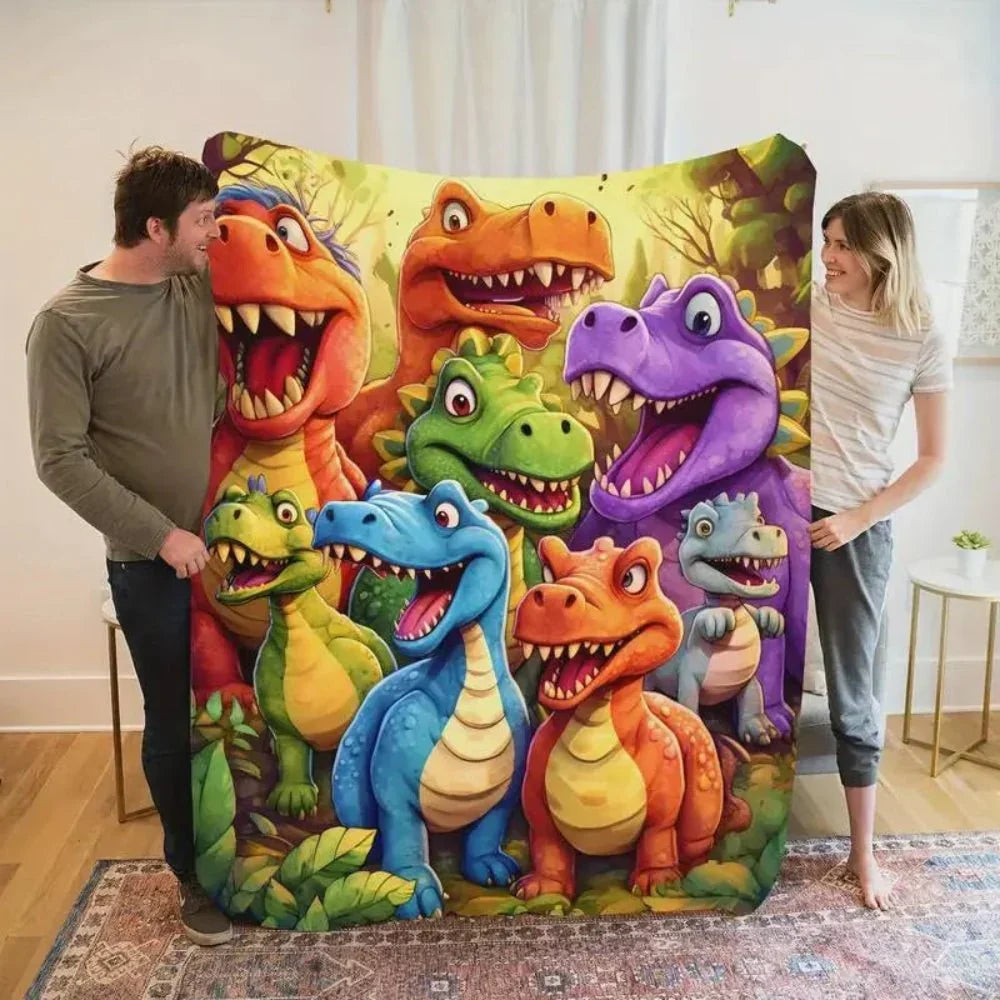Kids Throw Blanket Double-Brushed Fleece Dinosaur Print Machine Washable