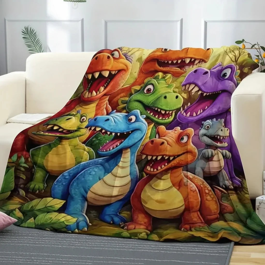 Kids Throw Blanket Double-Brushed Fleece Dinosaur Print Machine Washable