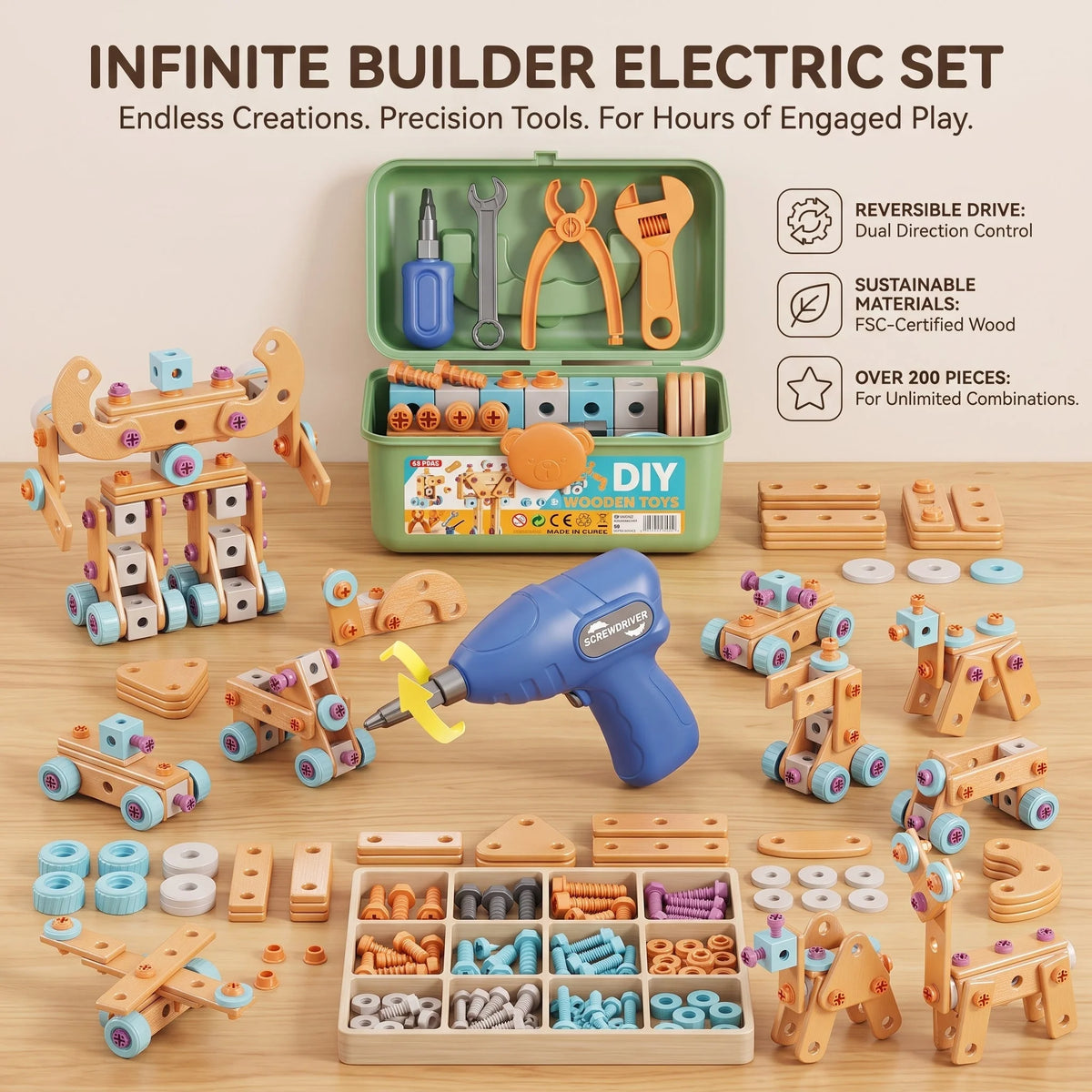 Kids’ Tool Set Electric Drill 126 Pieces
