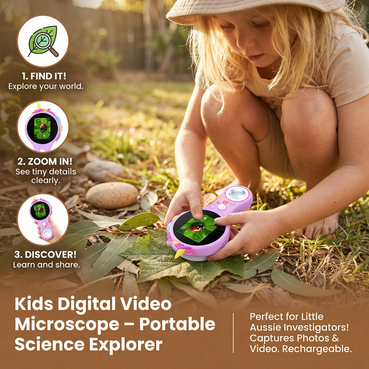 Kids Video Microscope 500x Magnification IPS Screen