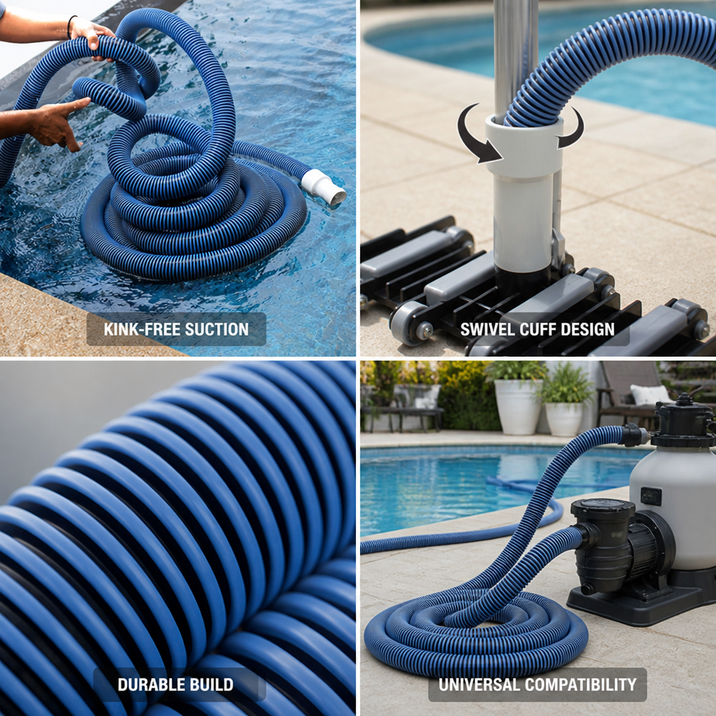 Kink-Free Swivel Cuff Double-Layer Pool Vacuum Hose (Universal Fit)