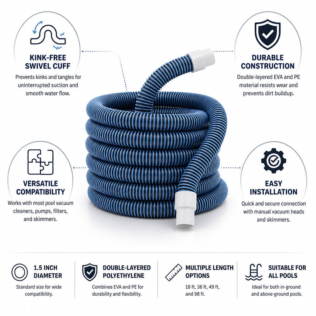 Kink-Free Swivel Cuff Double-Layer Pool Vacuum Hose (Universal Fit)