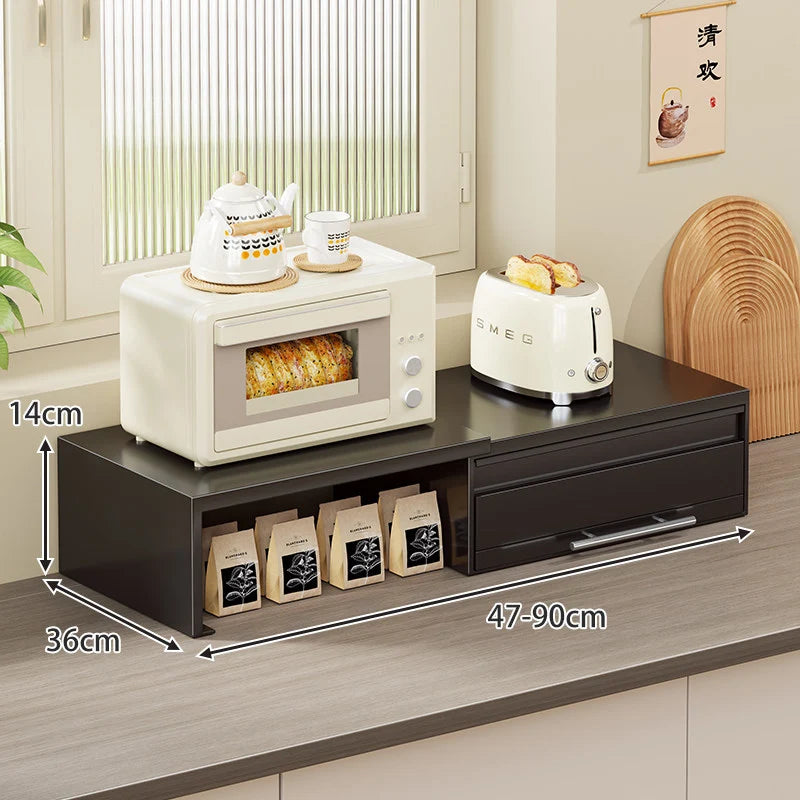 Kitchen Appliance Organizer Adjustable Pull-Out Platform With Drawer