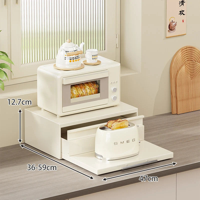 Kitchen Appliance Organizer Adjustable Pull-Out Platform With Drawer