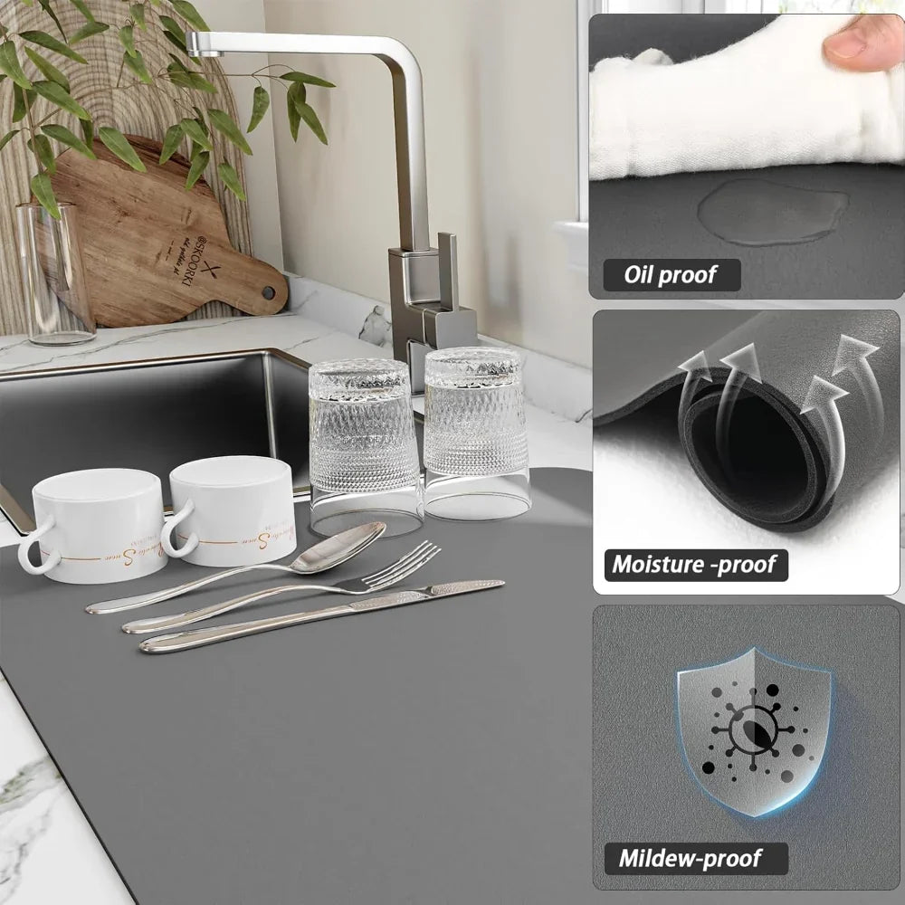 Kitchen Drying Mat Highly Absorbent Waterproof Backing
