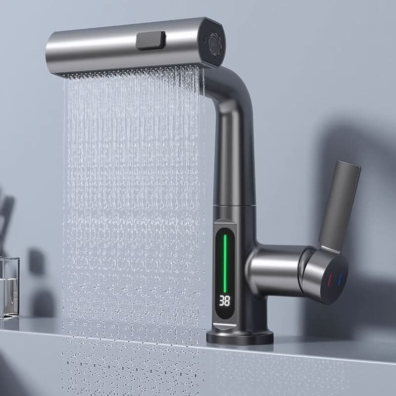 Kitchen Faucet 360° Swivel Pull-Out Sprayer LED Temperature Display