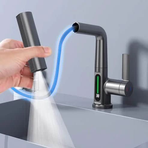 Kitchen Faucet 360° Swivel Pull-Out Sprayer LED Temperature Display