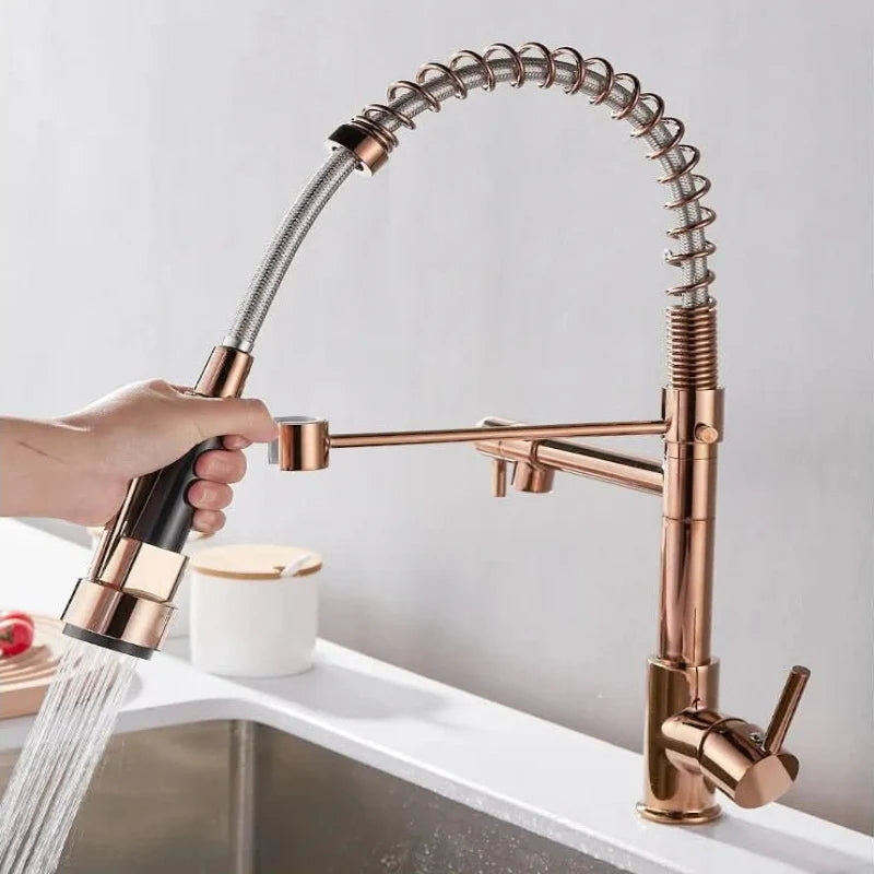 Kitchen Faucet Brass Dual Spout Two Water Streams