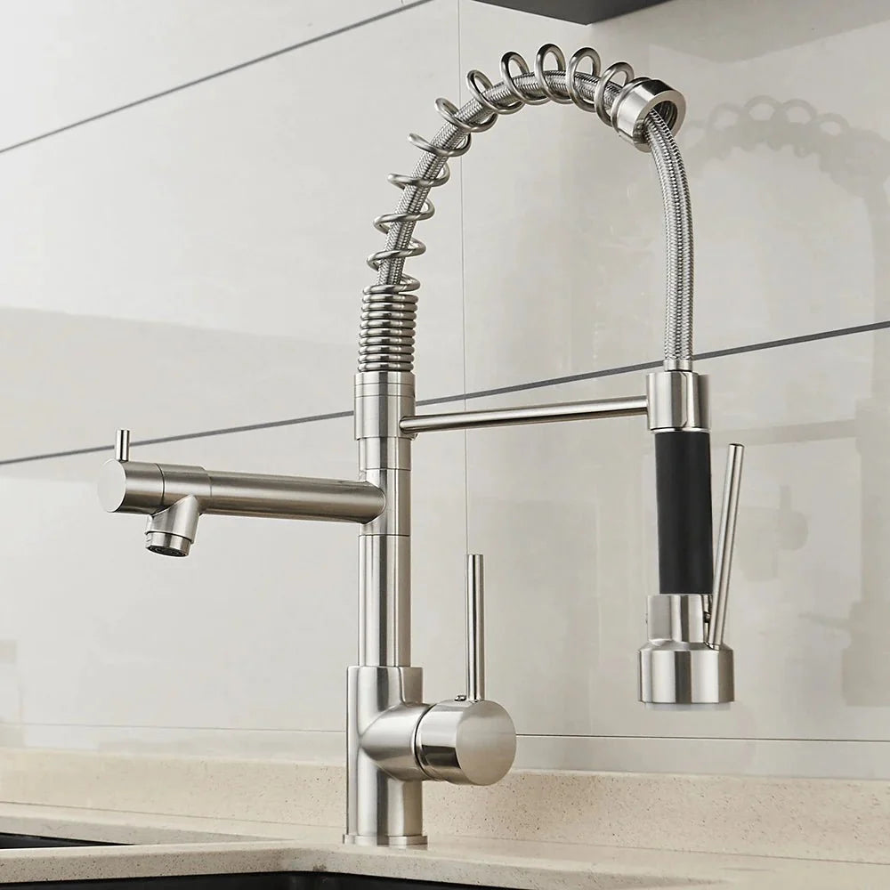 Kitchen Faucet Brass Dual Spout Two Water Streams