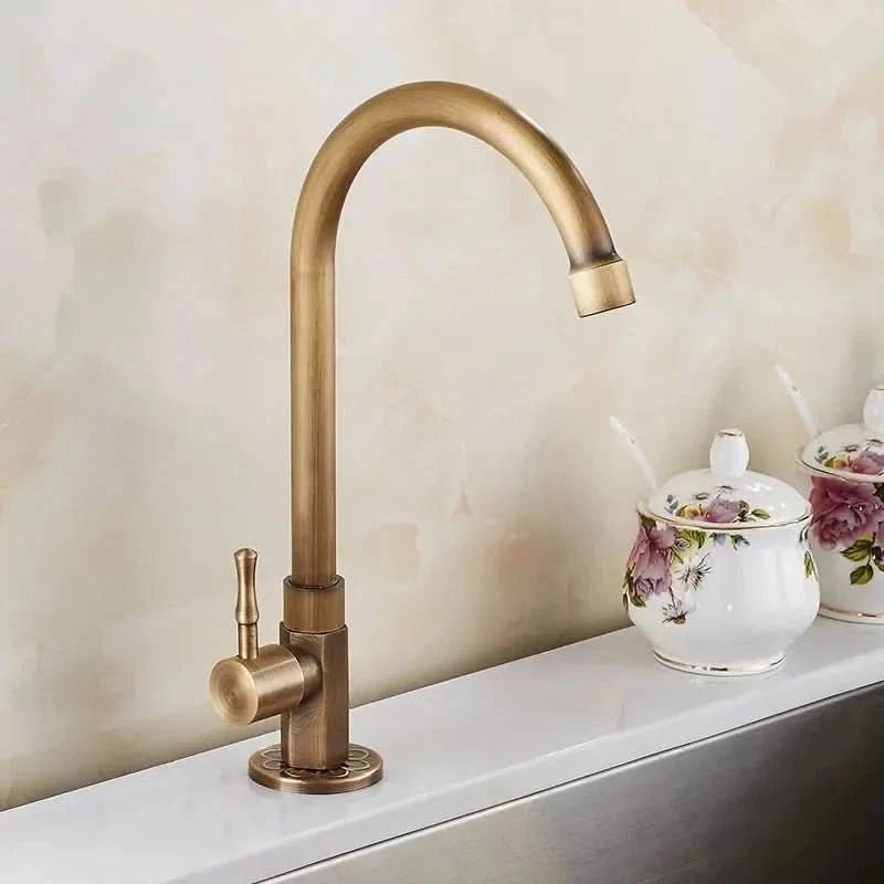 Kitchen Faucet Gooseneck Antique Brass Finish Single-Hole Installation