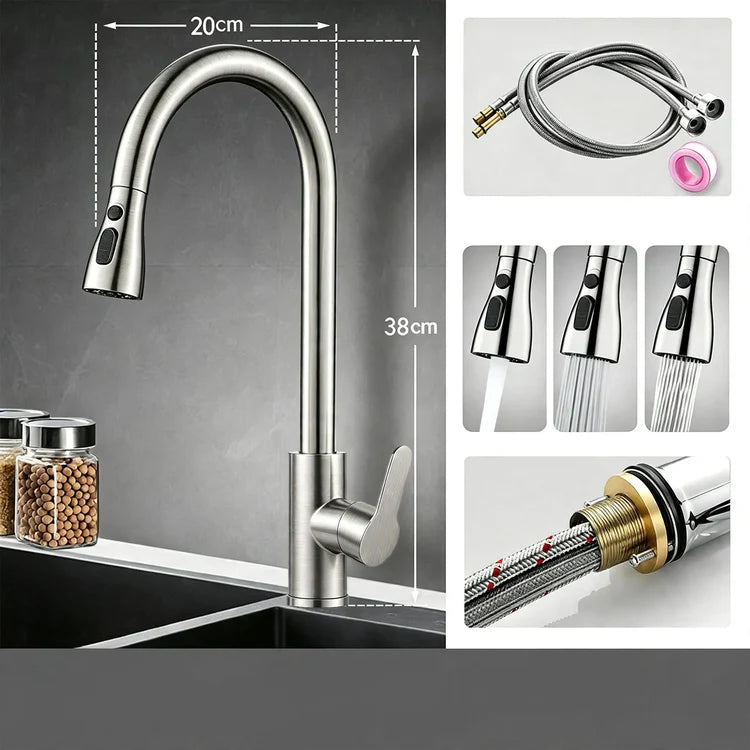 Kitchen Faucet Pull-Down Sprayer Stainless Steel Ceramic Valve