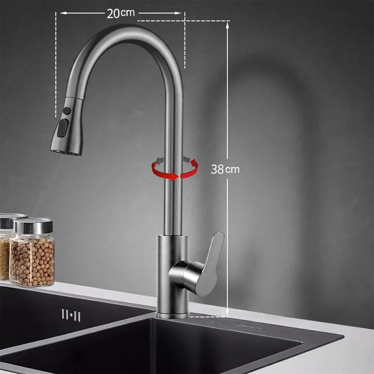 Kitchen Faucet Pull-Down Sprayer Stainless Steel Ceramic Valve