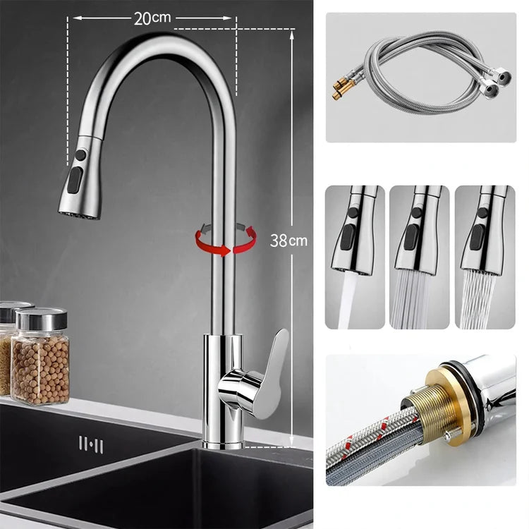 Kitchen Faucet Pull-Out Sprayer Stainless Steel Ceramic Valve