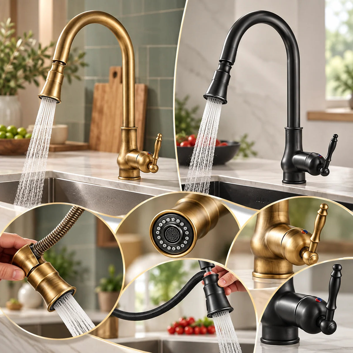 Kitchen Faucet Solid Brass Flexible Pull-Out Spray Head