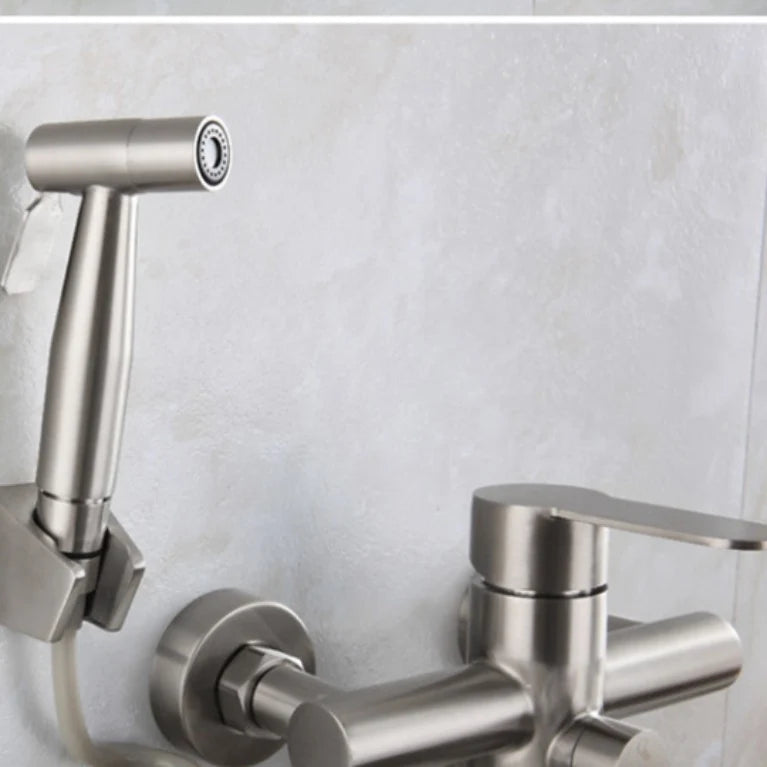 Kitchen Faucet Wall-Mounted Swivel Spout Stainless Steel