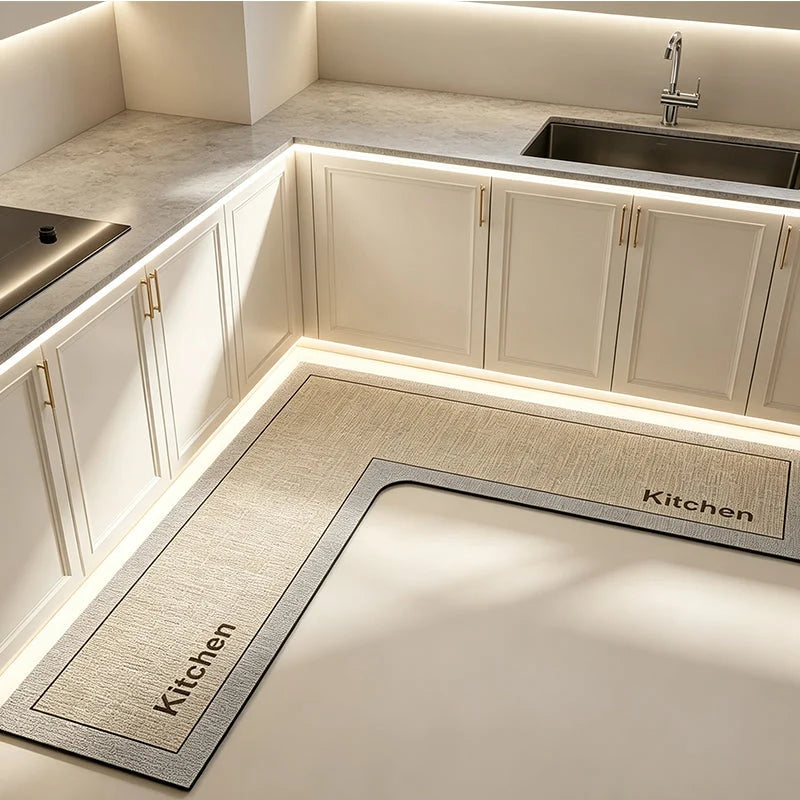 Kitchen Floor Mat L-Shaped Diatomite Quick-Dry Non-Slip Surface