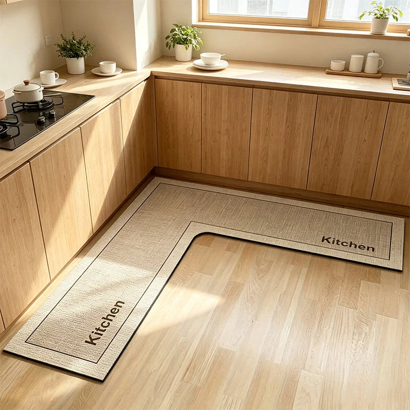 Kitchen Floor Mat L-Shaped Diatomite Quick-Dry Non-Slip Surface