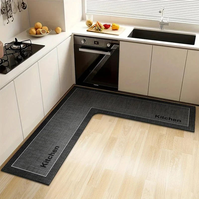 Kitchen Floor Mat L-Shaped Diatomite Quick-Dry Non-Slip Surface