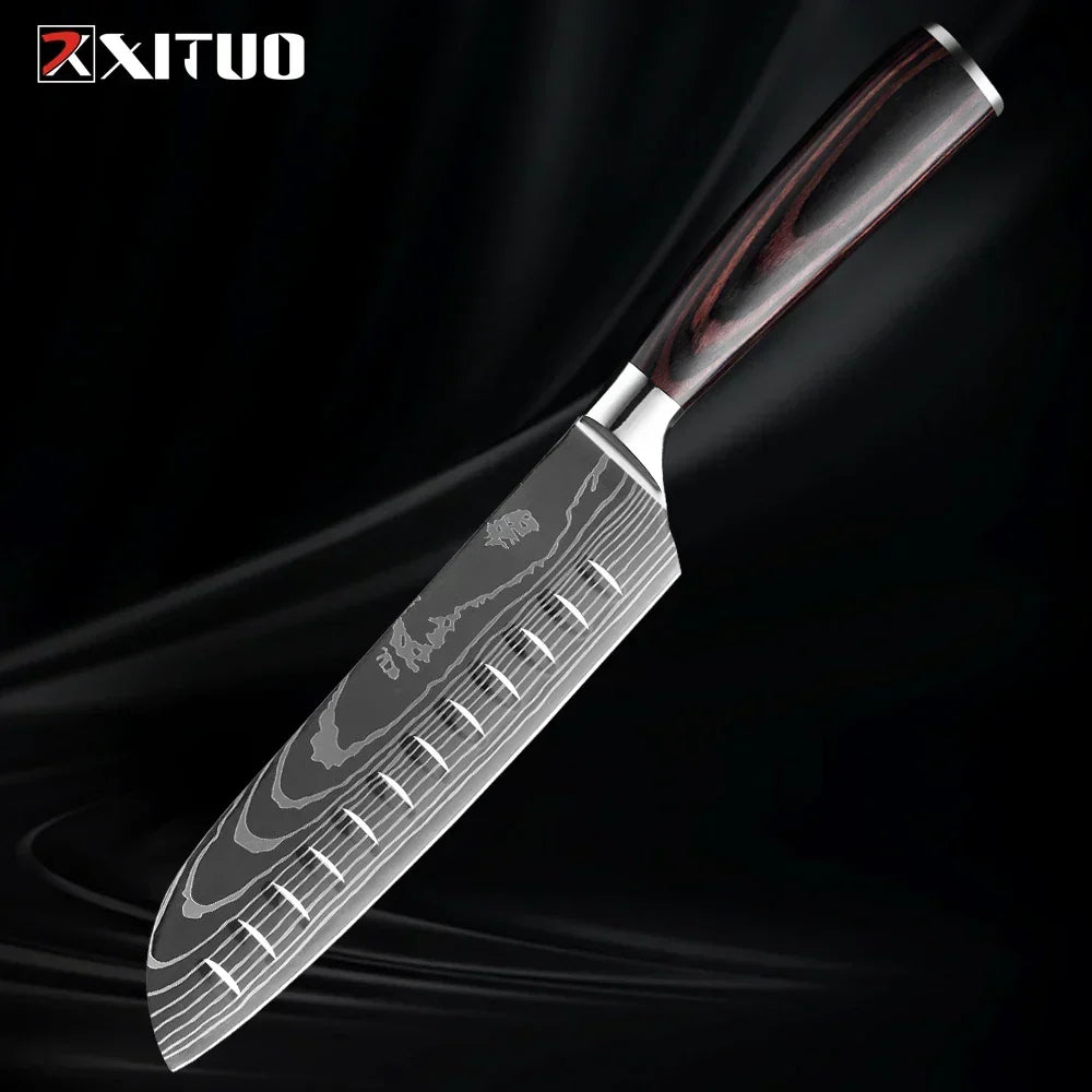 Kitchen Knife Set Forged Stainless Steel Blades Ergonomic Wooden Handles