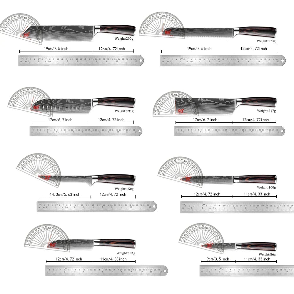 Kitchen Knife Set Forged Stainless Steel Blades Ergonomic Wooden Handles