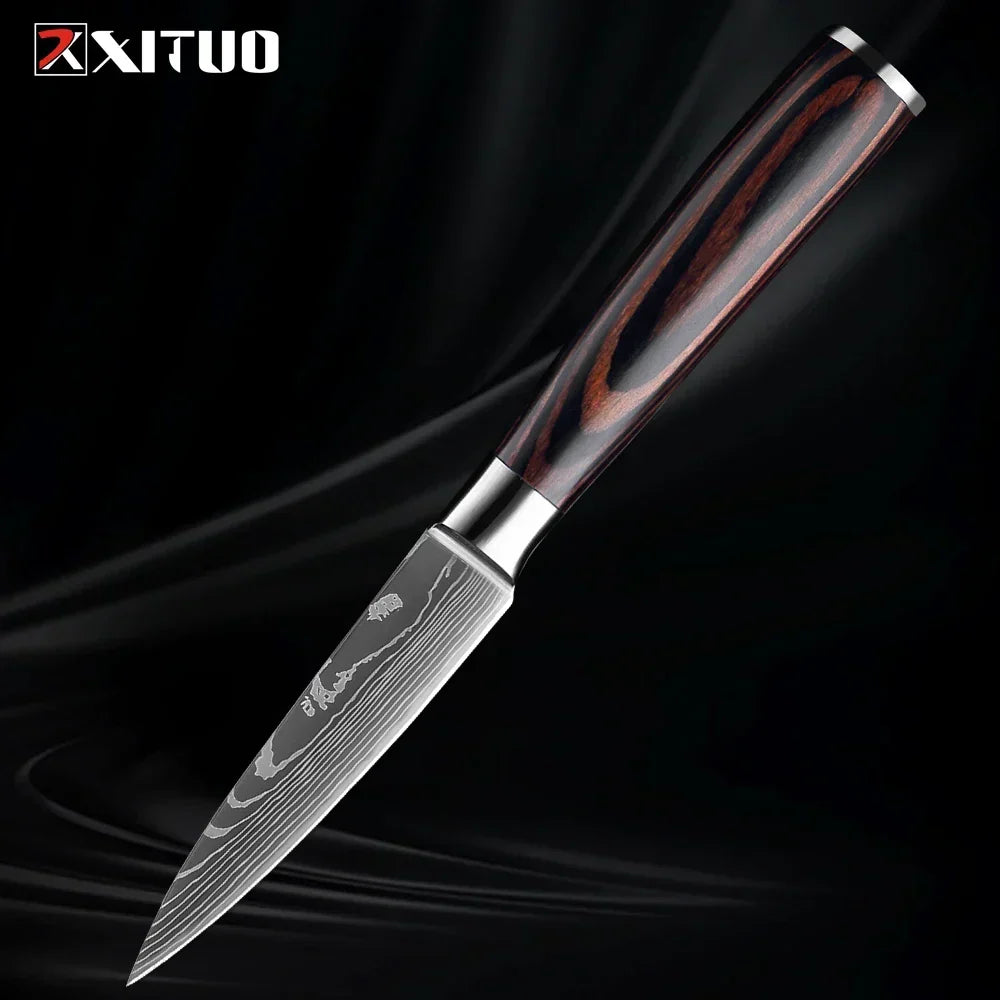 Kitchen Knife Set Forged Stainless Steel Blades Ergonomic Wooden Handles