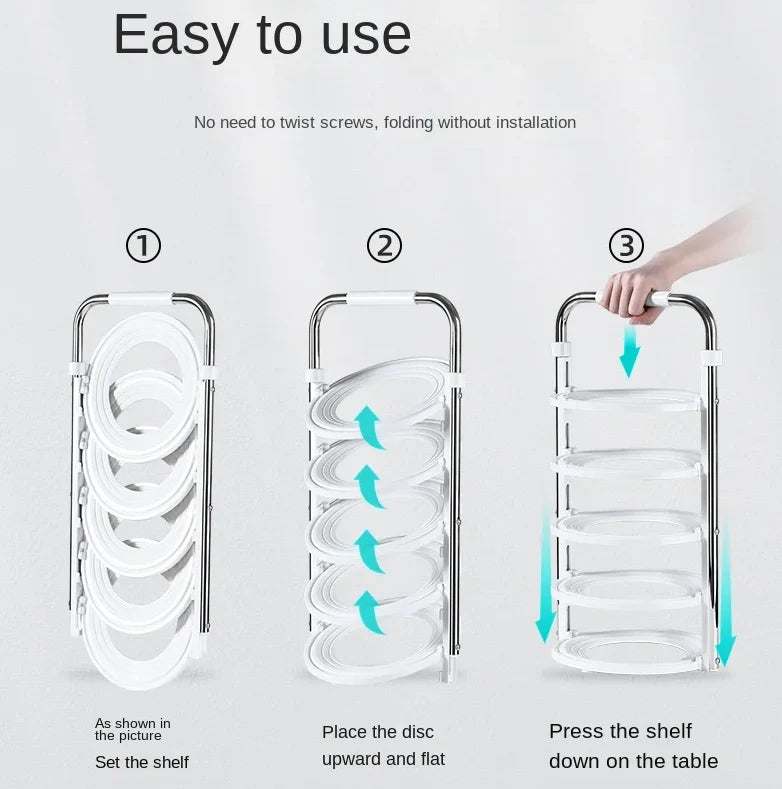 Kitchen Organizer Rack Tiered Space-Saving Foldable
